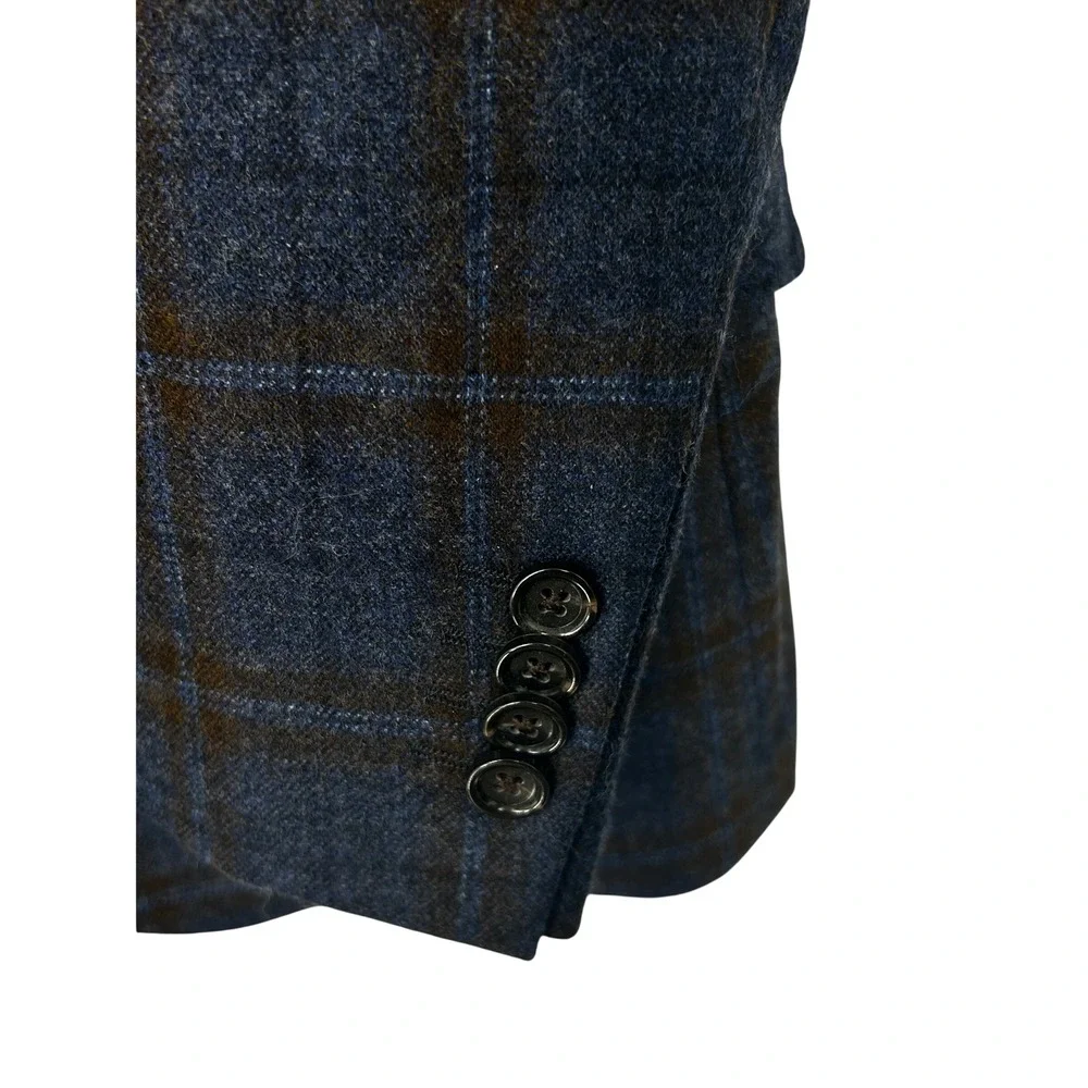 Strong Suit Cutlass Blue Windowpane Wool Cashmere Silk Blazer Sport Coat‎ 38R